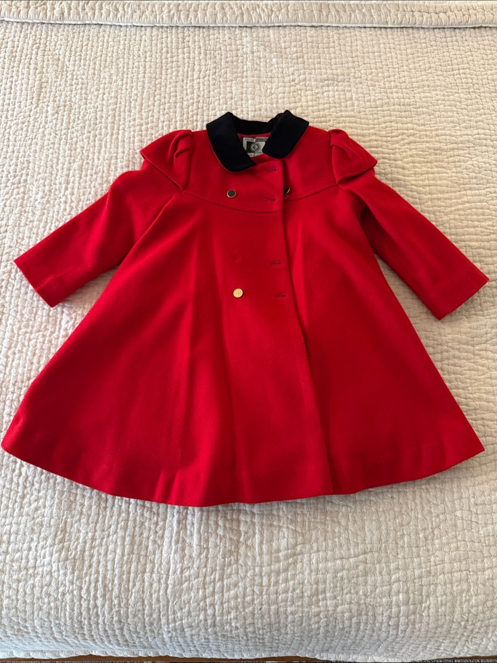 Vintage Girls' Red Wool Coat with Black Velvet Collar